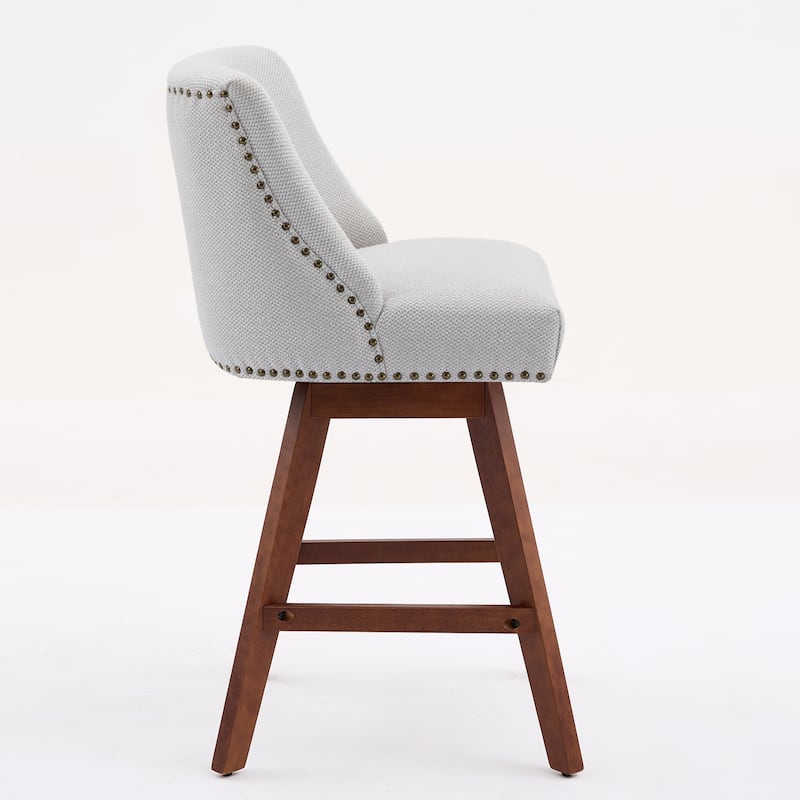 Set of 2 Swivel Bar Stools, 26" Counter Height Upholstered Fabric Barstools for Kitchen Island - Ivory