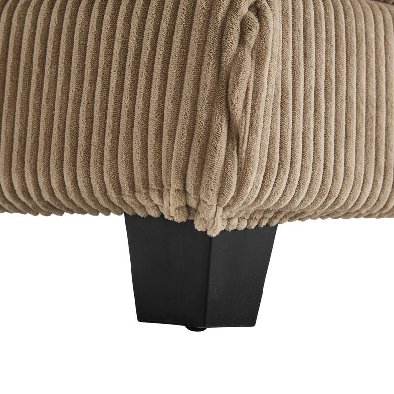Oversized Corduroy Upholstered Single Chaise Lounge Sofa Couch Switchable Armrest with Cup Holders, USB Ports and Pockets