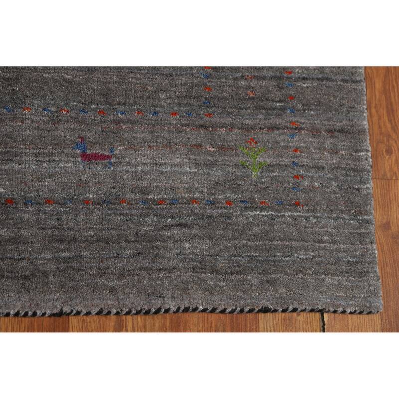 Hand Knotted Oriental 100% Wool Carpet Tribal Tribal Greys & Charcoal Gabbeh Area Rug - 5' 9'' X 4' 1''