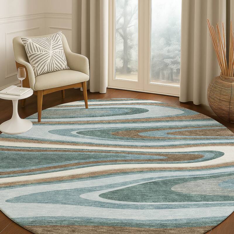 Machine Washable Indoor/ Outdoor Abstract Busey Chantille Rug