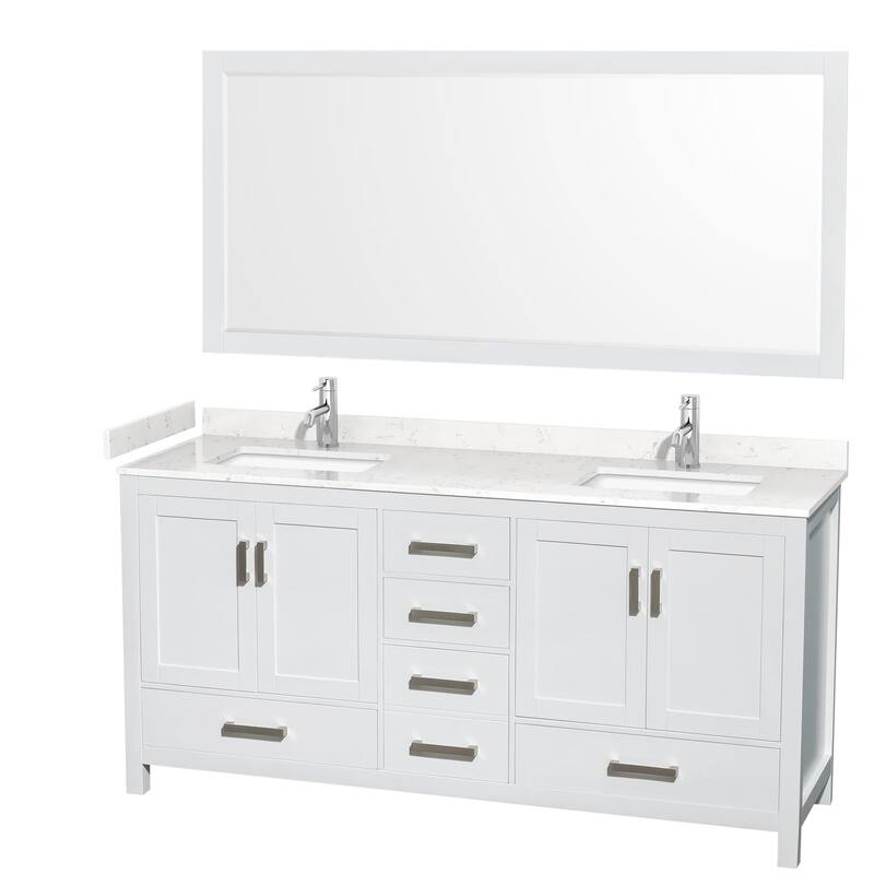 Wyndham Collection Sheffield 72" Double Bathroom Vanity, Carrara - White / Carrara Cultured Marble Top / Brushed