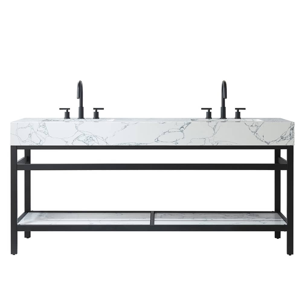 Ecija Bath Vanity, Metal Support with Composite Stone Top, no Mirror