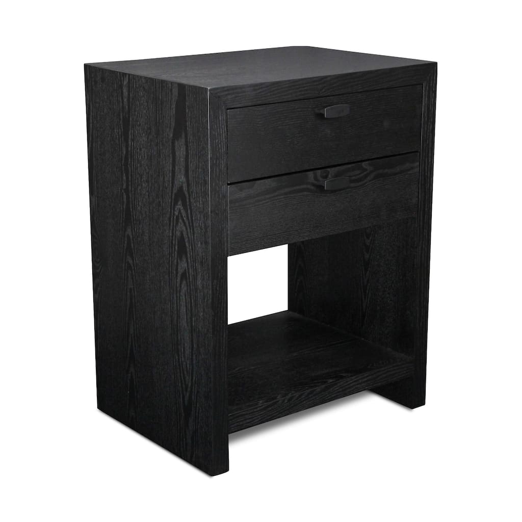 Double Drawer with Open Shelf Wooden Night Stand - 26" - Black