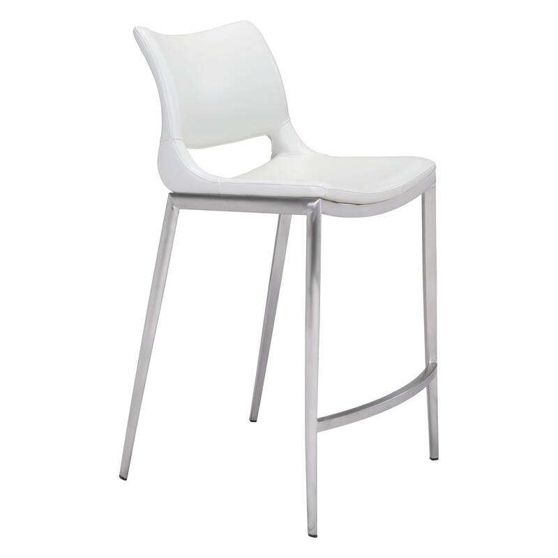 HomeRoots Set Of Two 37" White And Silver Steel Low Back Counter Height Bar Chairs With Footrest - 20.1