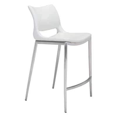 HomeRoots Set Of Two 37" White And Silver Steel Low Back Counter Height Bar Chairs With Footrest - 20.1