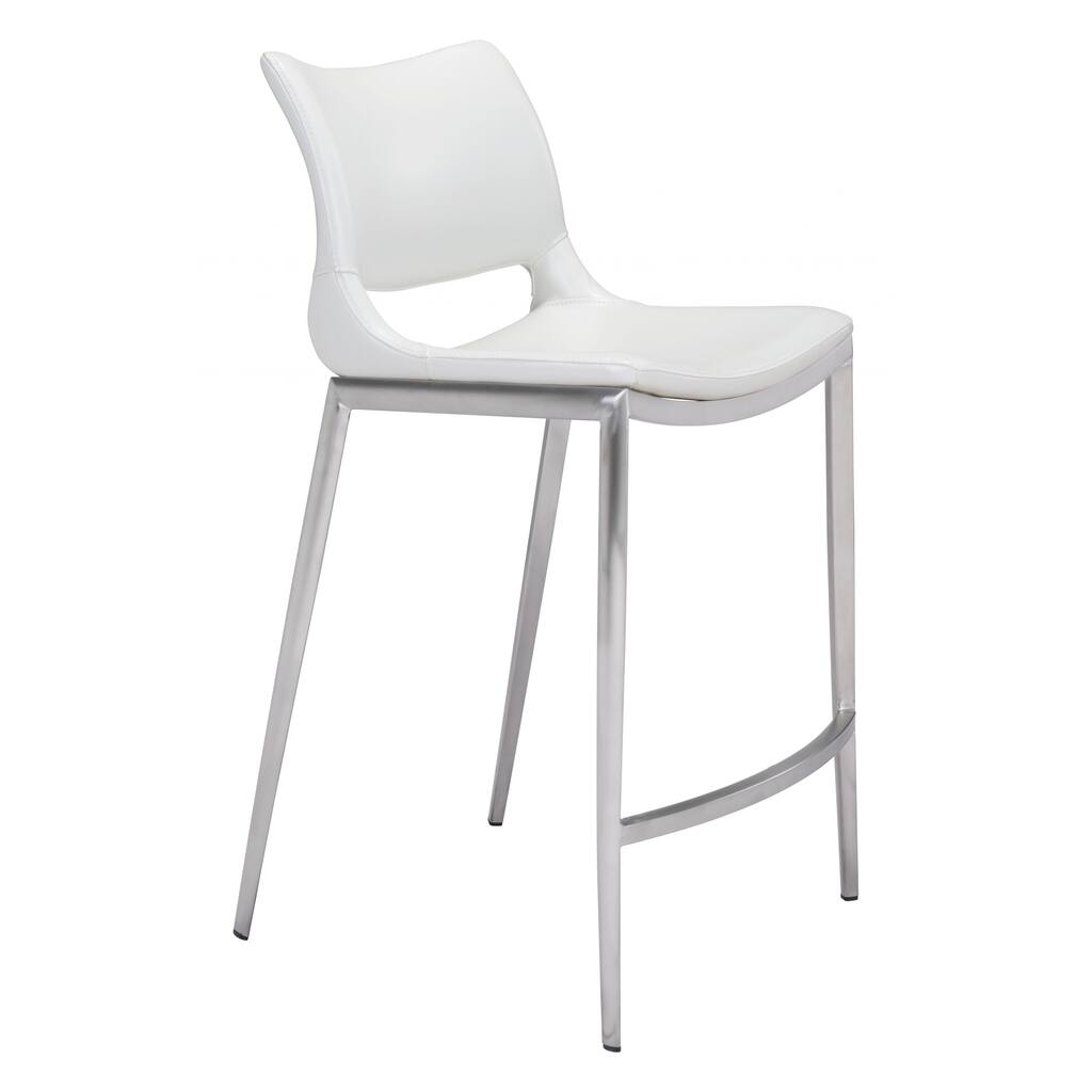HomeRoots Set Of Two 37" White And Silver Steel Low Back Counter Height Bar Chairs With Footrest - 20.1