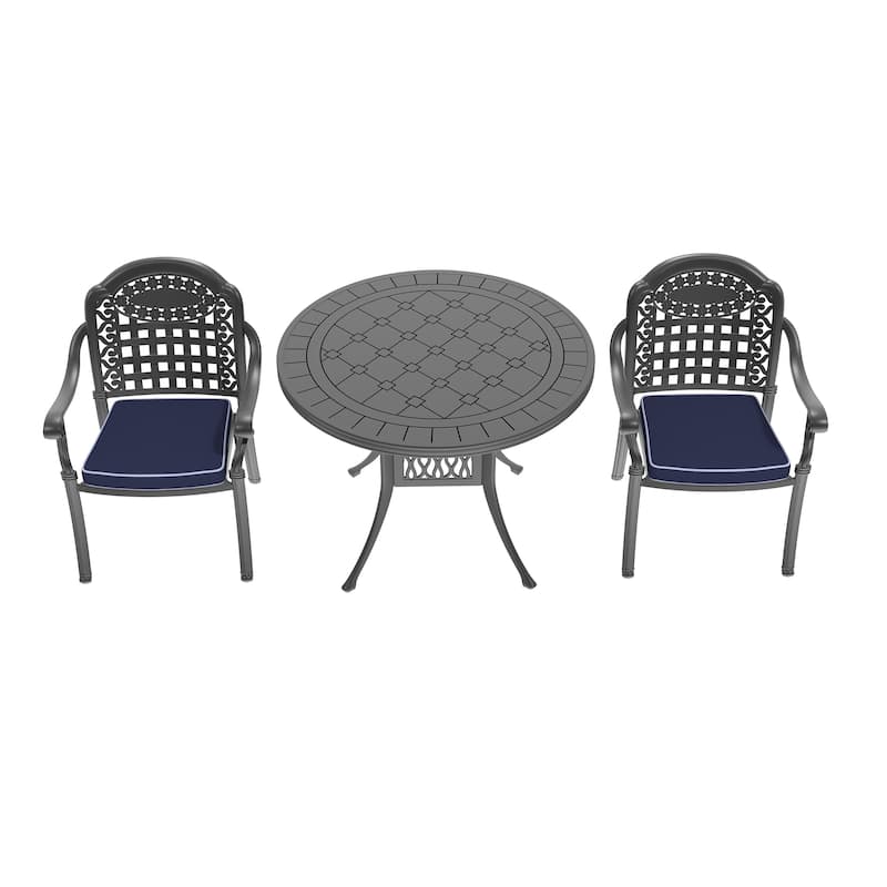 3/5 Piece Cast Aluminum Outdoor Dining Set with 39.37 in. Round Table and Seat Cushions