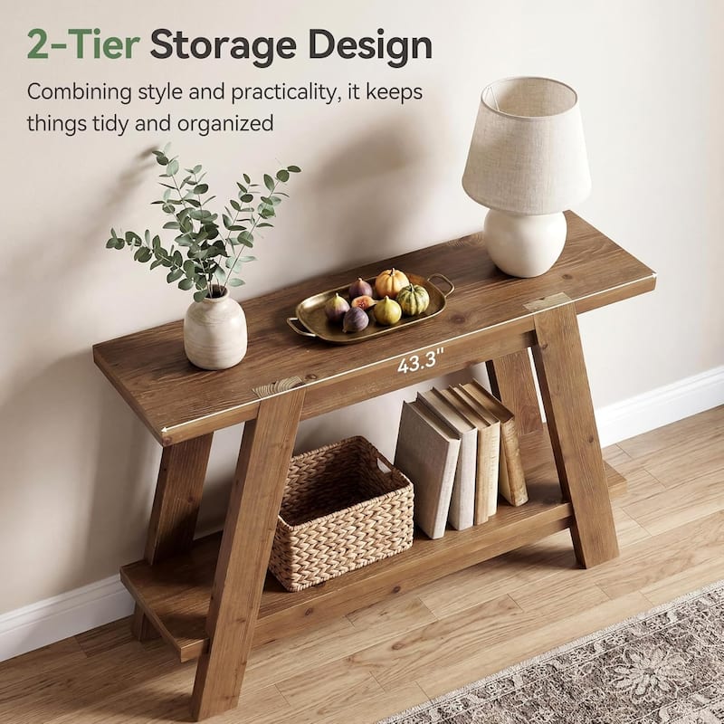 41,3-Inch Wood Entryway Table, 2-Tier Farmhouse Console Table with Storage for Living Room