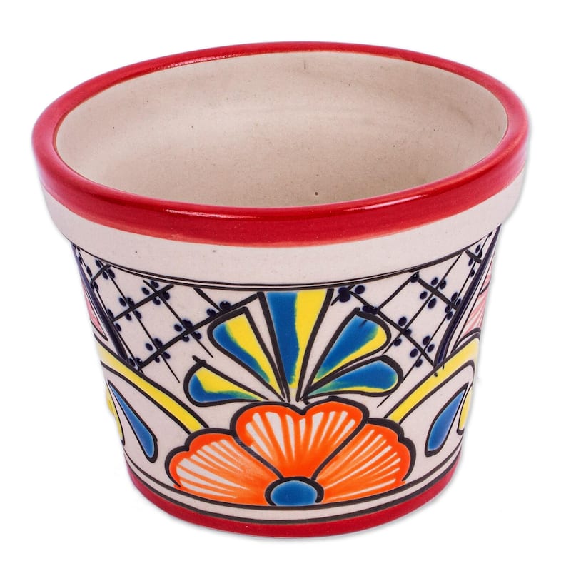 Novica Handmade Colorful Mercado Ceramic Flower Pot (4.7 Inch Diameter)