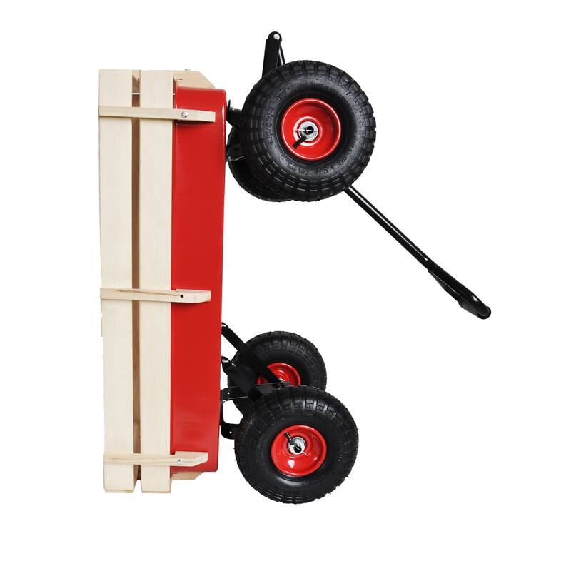 All-Terrain Yard Cart - Adjustable Handle, Large Capacity, Steel and Wood Construction with 180° Steering - Metal