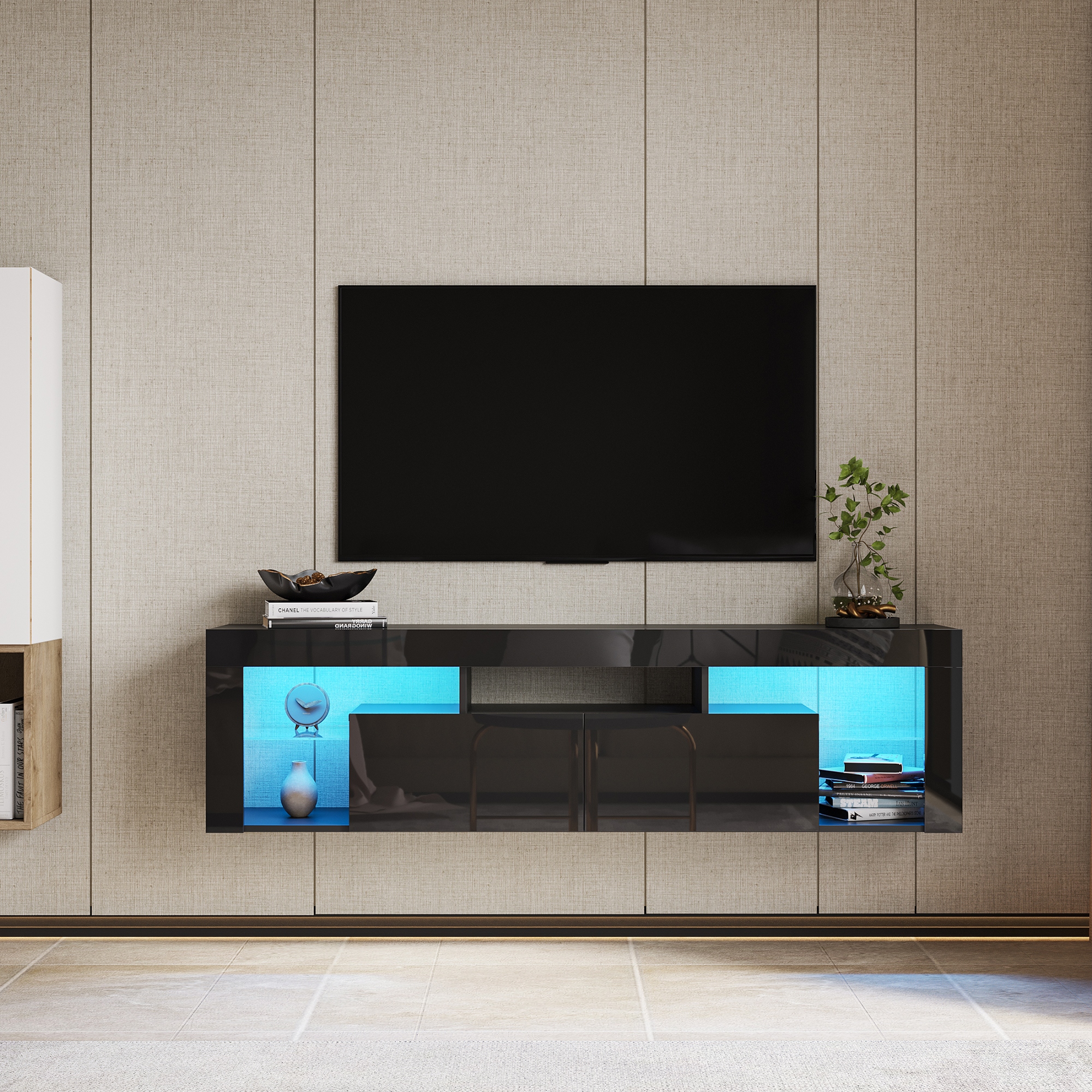 Floating led shop tv unit