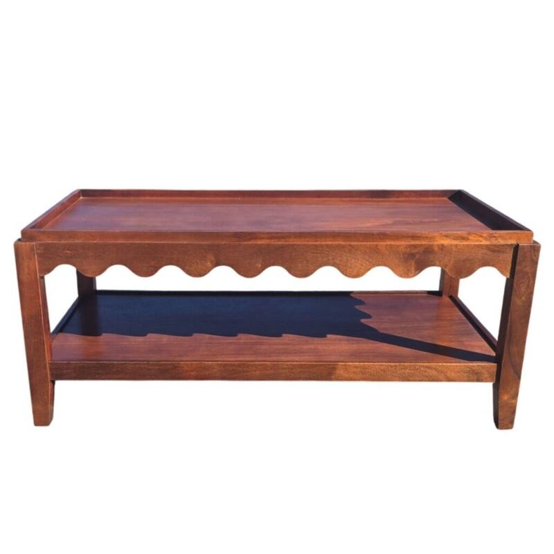 Carolina Chair & Table Scallop Coffee Table - Rectangular Mango Wood Side Table - Decorative Edge and Lower Shelf