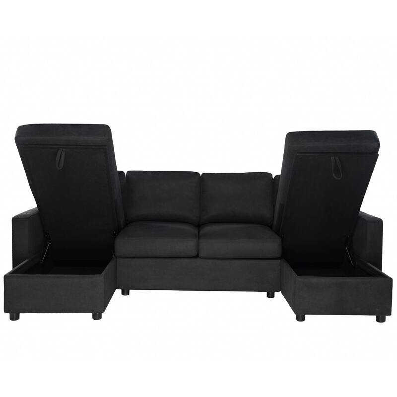 103.9" Sectional Sofa Convertible Sectional Sofa, U-shaped Sofa with Two Storage Chaise Lounges and Four USB Ports