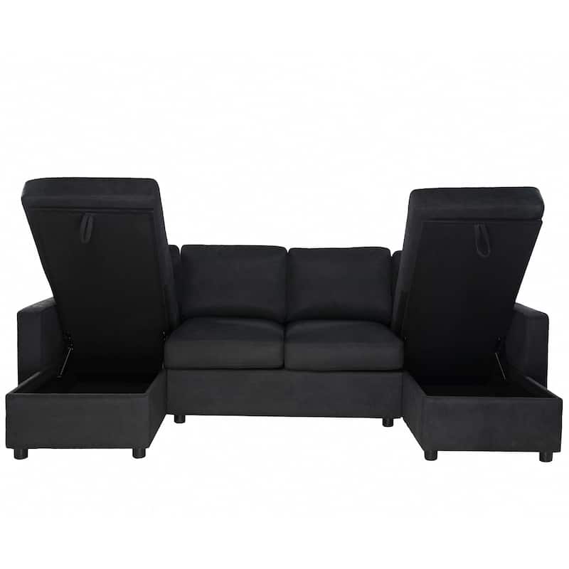 Roomfitters Convertible U-Shaped Sectional Sofa with 2 Storage Chaise Lounges and 4 USB Ports for Living Room