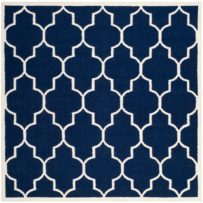SAFAVIEH Handmade Flatweave Dhurries Anniina Modern Moroccan Wool Rug - 6' Square - Navy/Ivory
