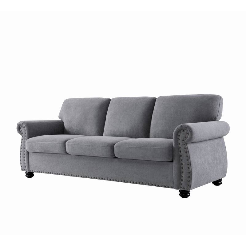 Soft Velvet Sofa, Upholstered 3 Seater Couch With High-Density Foam, Loose Back Cushions And Solid Wood Turned Legs