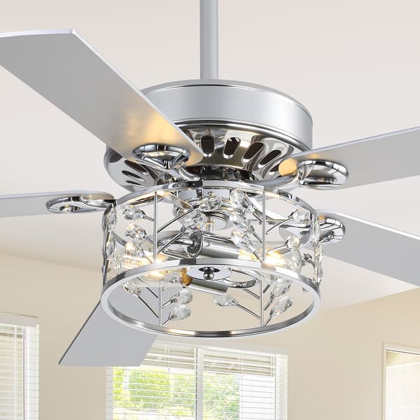 slide 2 of 19, 52" Reversible 5-Blade Caged Ceiling Fan with Light and Remote Chrome