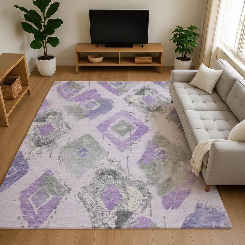 Premium Washable Super Soft Modern Diamonds Mayfield Rug - 10' x 14' - Lavender