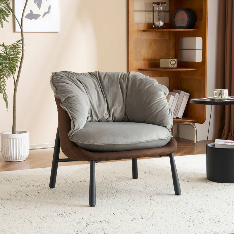Modern Velvet Accent Chair with Wooden Frame and Black Metal Legs for Living Room or Lounge Seating - 27.4"L x 27"W x 29.1"H