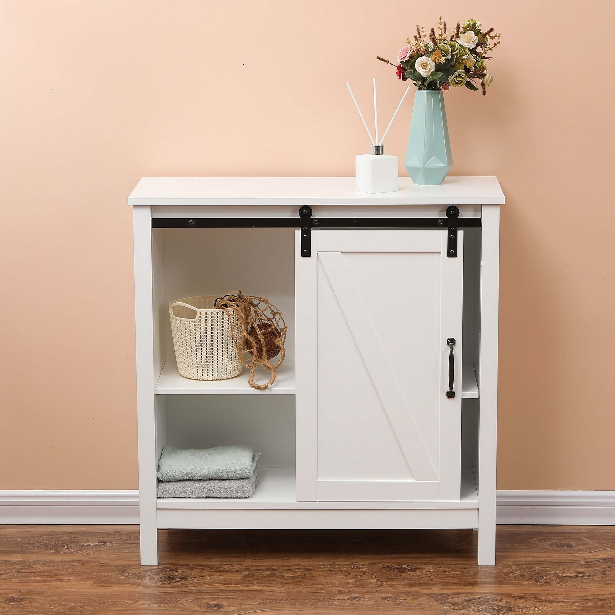 Farmhouse White MDF Wood Bathroom Storage Cabinet