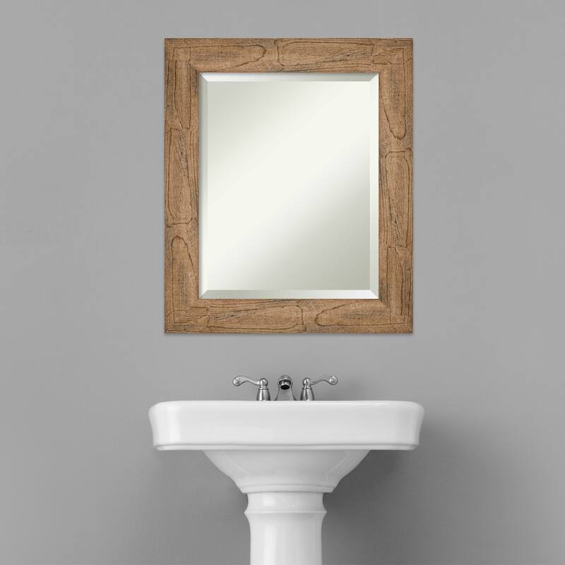 Beveled Wood Bathroom Wall Mirror - Owl Brown Frame