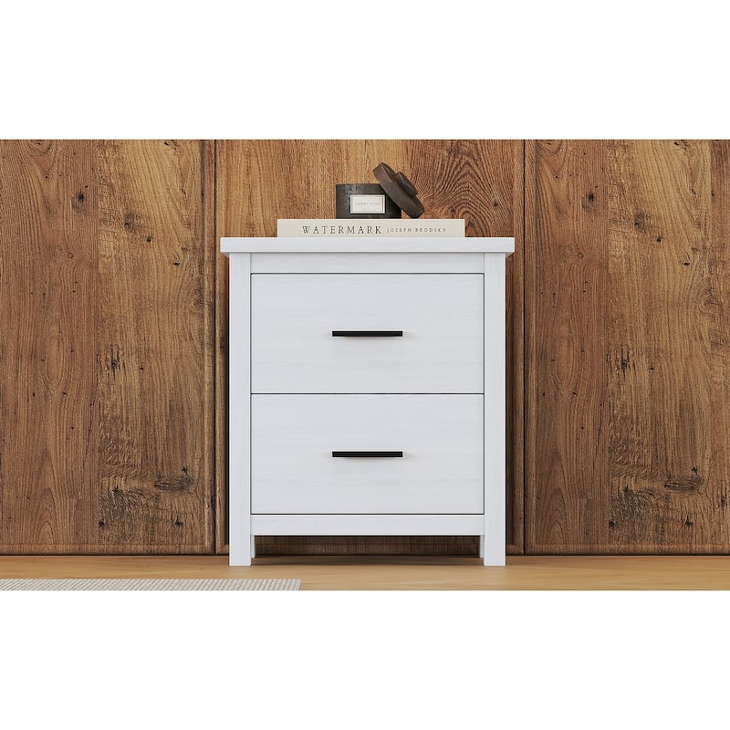 Dark Walnut Vintage Nightstand with Two Spacious Drawers, Simple & Modern Design