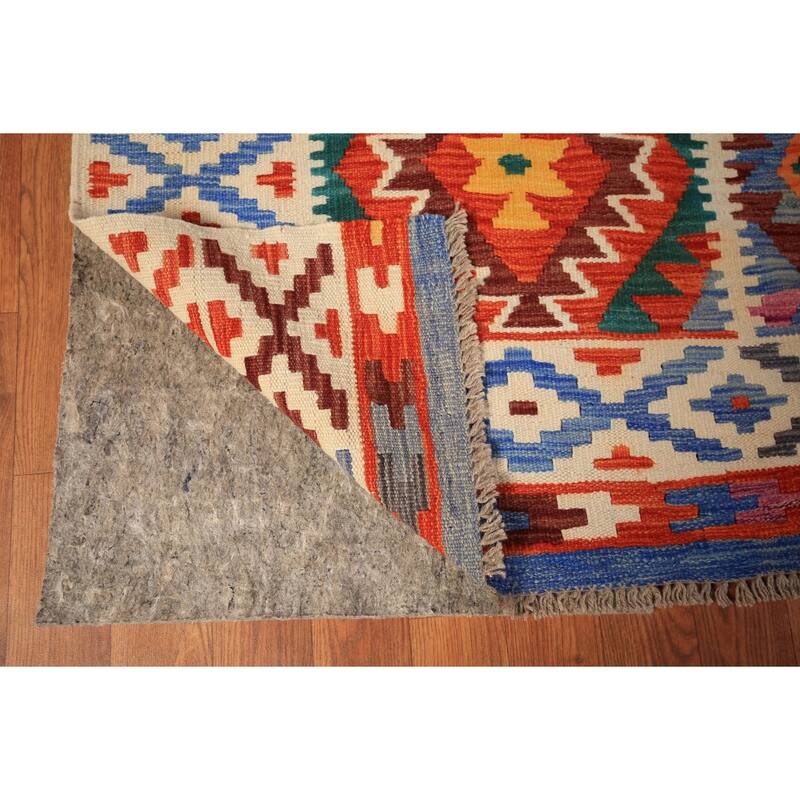 Geometric Kilim Reversible Area Rug Hand-Woven Wool Carpet - 8'0" x 11'10"