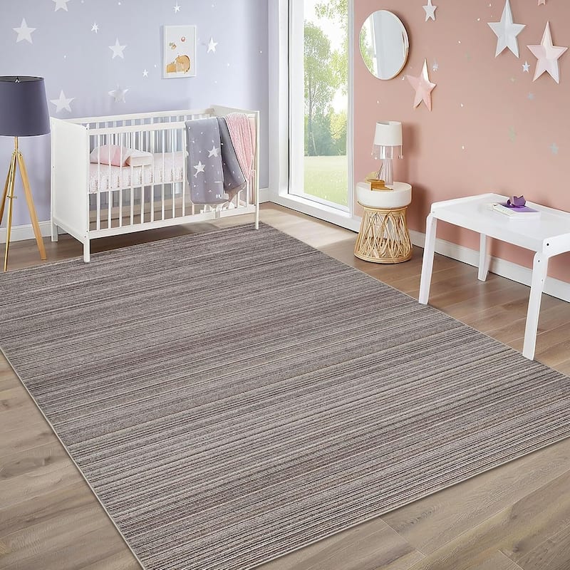 Modern Stripe Machine Washable Area Rug for Bedroom, Living Room, Brown - 1'6" x 2'6" - Brown 5' x 7'