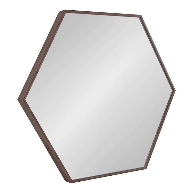Kate and Laurel Rhodes Framed Mid-century Hexagonal Wall Mirror - 22x25 - Walnut Brown