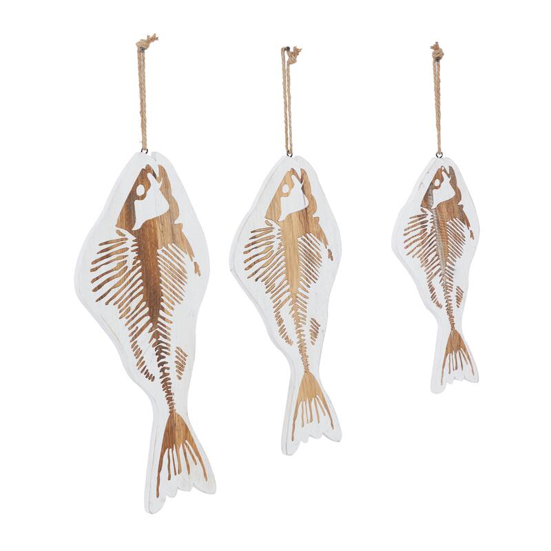 Wood Fish Wall Decor with Hanging Rope - Set of 3 White - Roche River Decor