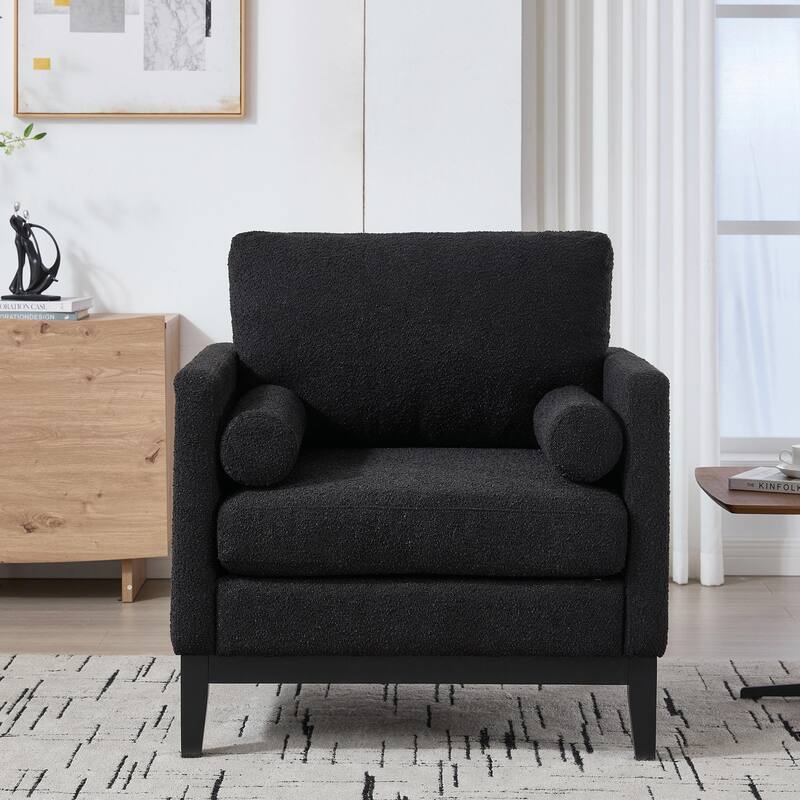 Boucle Armchair with Storage Ottoman - 300lb Capacity, Farmhouse Style - Black - Without Ottoman