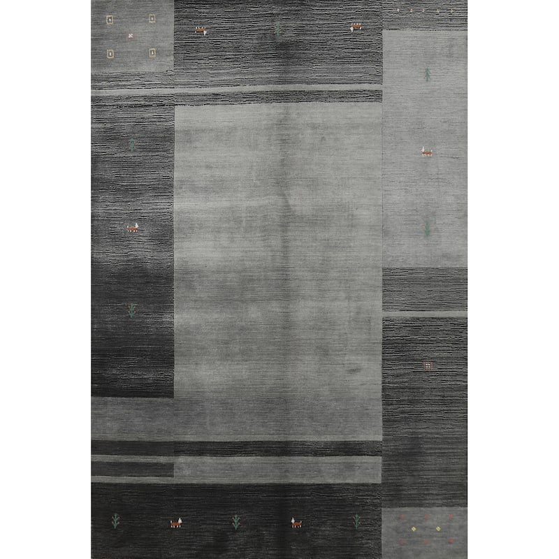 Hand Knotted Oriental 100% Wool Carpet Tribal Animal Pictorial Greys & Charcoal Gabbeh Area Rug - 7' 6'' X 5' 2''