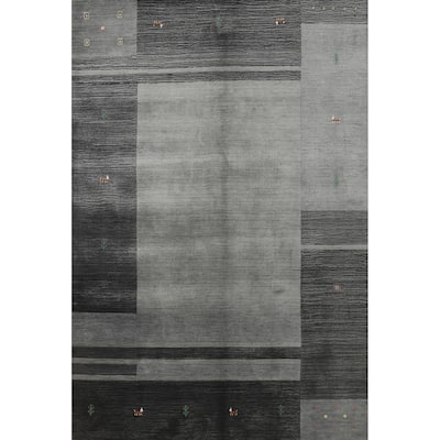 Hand Knotted Oriental 100% Wool Carpet Tribal Animal Pictorial Greys & Charcoal Gabbeh Area Rug - 7' 6'' X 5' 2''