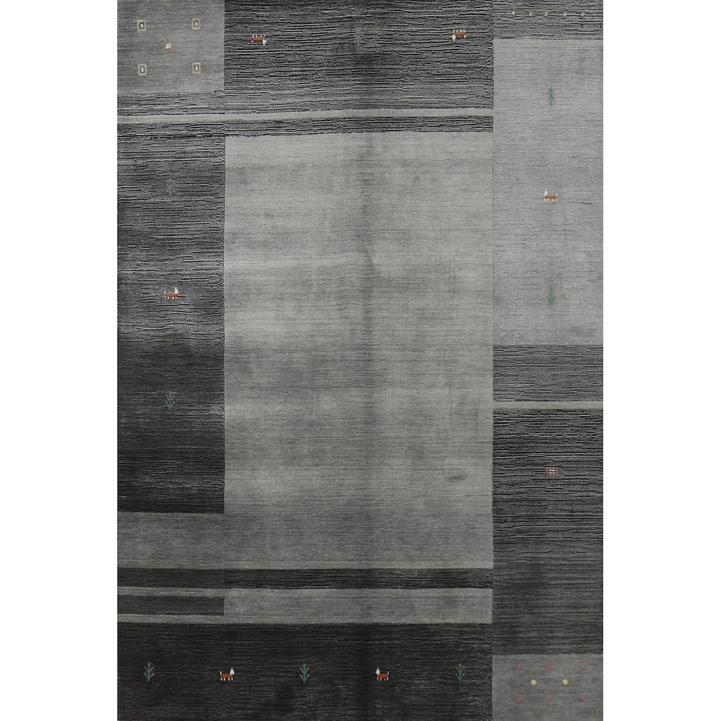 Hand Knotted Oriental 100% Wool Carpet Tribal Animal Pictorial Greys & Charcoal Gabbeh Area Rug - 7' 6'' X 5' 2''