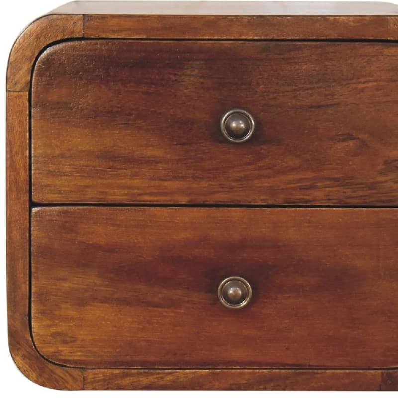 HomeRoots 12" Chestnut Solid Wood Two Drawer Floating Nightstand