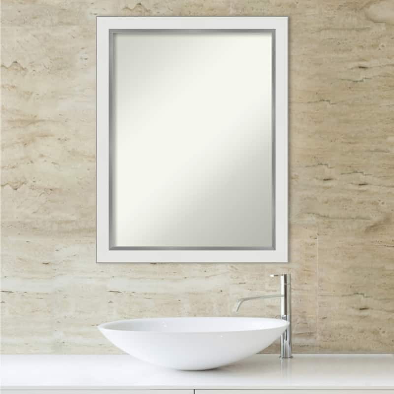 Non-Beveled Bathroom Wall Mirror - Eva White Silver Narrow Frame