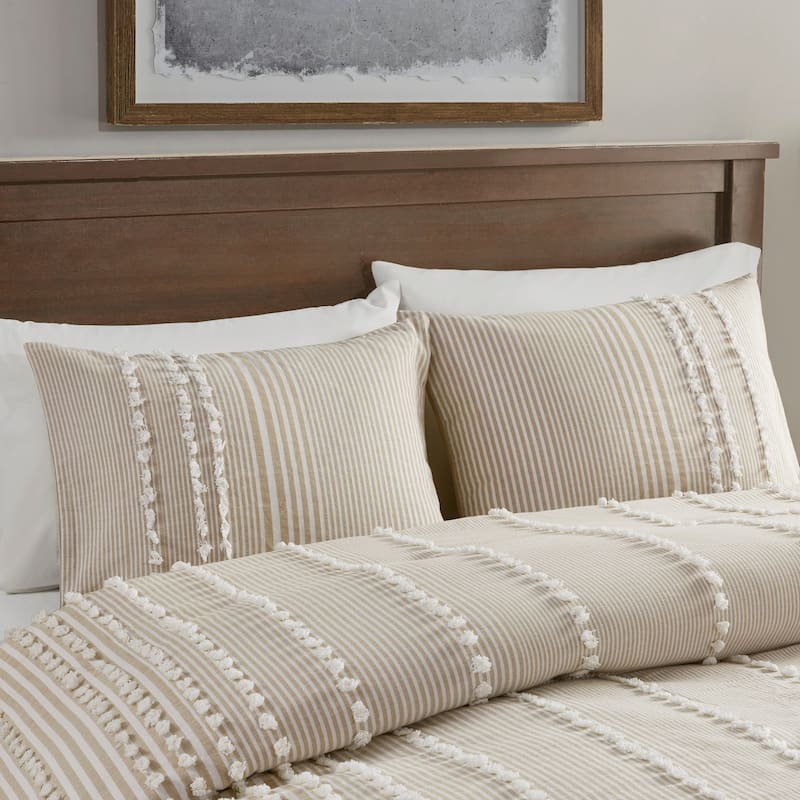 Harbor House Anslee Taupe 3 Piece Cotton Yarn Dyed Duvet Cover Set