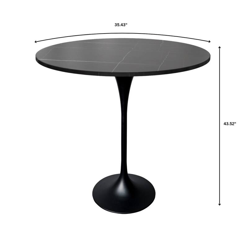 LeisureMod Verve 36" Bar Height Dining Table with Sintered Stone Round Top in Black Padestal Base