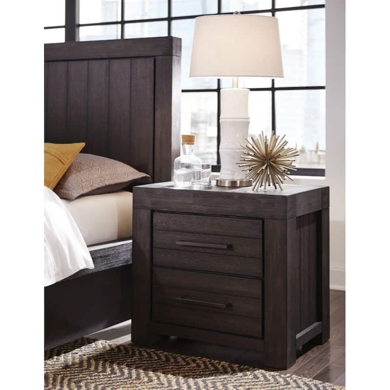 Wooden Nightstand with Two drawers, Gray