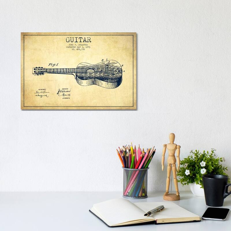 iCanvas "Guitar Vintage Patent Blueprint" by Aged Pixel Canvas Print - 8x12x0.75