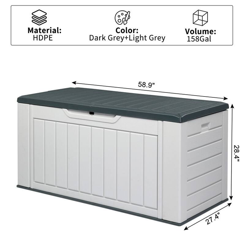 Gray White HDPE Water-Resistant Outdoor Deck Box