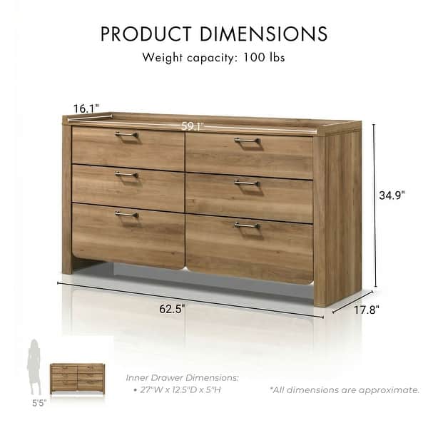 Furniture of America Aluvo Modern Natural Solid Wood 6-Drawer Double Dresser Furniture of America Aluvo Modern Natural Solid Wood 6-Drawer Double Dresser