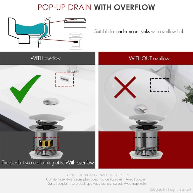 STYLISH Pop-Up Bathroom Sink Drain with Overflow D-701