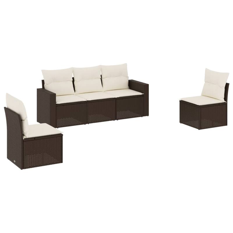 vidaXL Garden Sofa Set Brown PE Rattan 5 Piece Adjustable Feet - 24.4 x 25.8 x 27.2