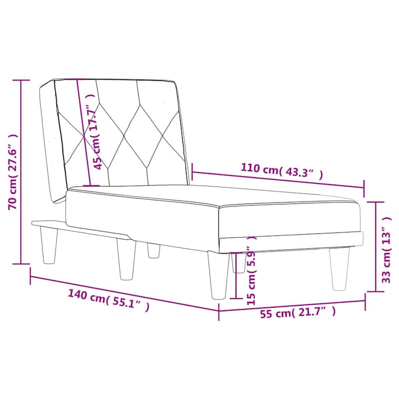vidaXL Chaise Longue Black Velvet - 21.7" x 55.1" x 27.6"