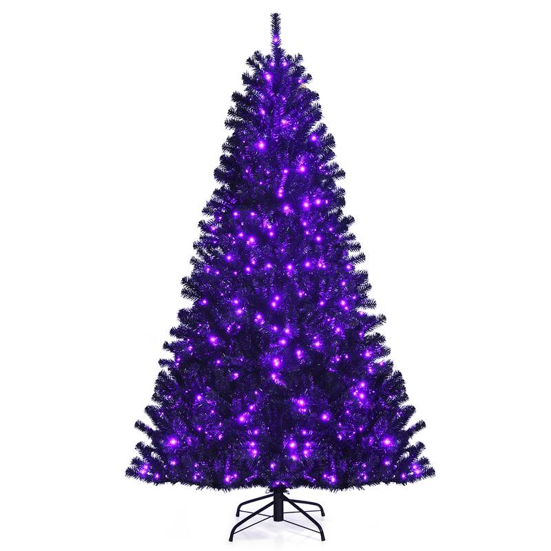 Costway 7ft Pre-lit PVC Christmas Tree Black w/ 500 Purple LED Lights