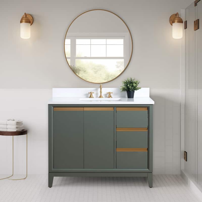 Vanity Art Bathroom Vanity with Ceramic Sink and Engineered Marble Top - 42" - Vintage Green
