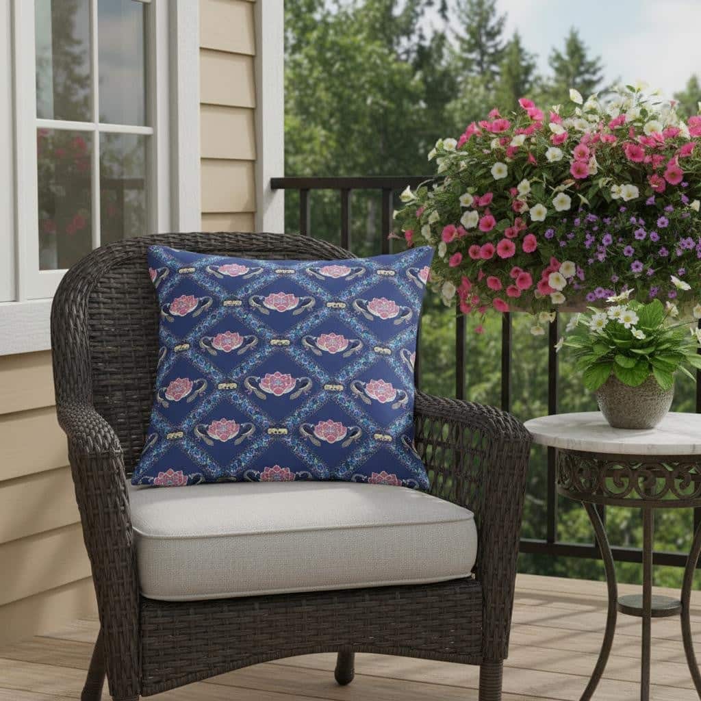 HomeRoots Set of Two 16" X 16" Blue and Purple Peacock Blown Seam Floral Indoor Outdoor Throw Pillow - 16.00' X '16.00' X '5.00