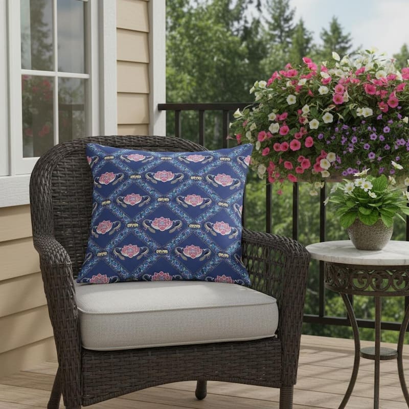 HomeRoots Set of Two 16" X 16" Blue and Purple Peacock Blown Seam Floral Indoor Outdoor Throw Pillow - 16.00' X '16.00' X '5.00 - Blue/Purple - 16.00' X '16.00' X '5.00