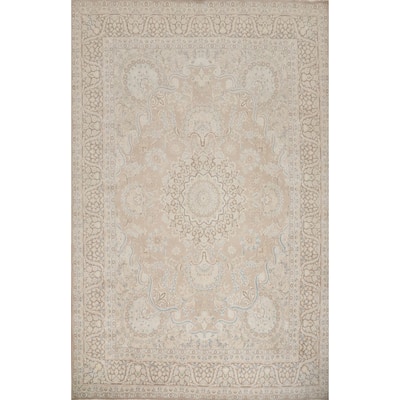 Hand Knotted Oriental 100% Wool Carpet Traditional Floral Beige & Ivories Kerman Area Rug - 13' 5'' X 9' 9''